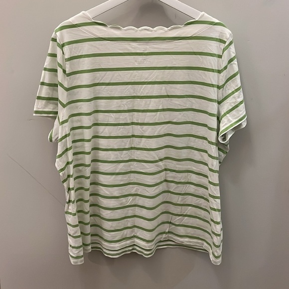 Two 2 Scalloped Neck Tee Shirts 100% Pima Cotton Size 2X White NWT Striped Green - Picture 4 of 12